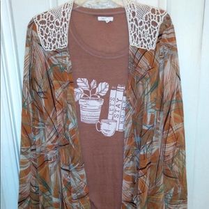 Rust floral crochet kimono